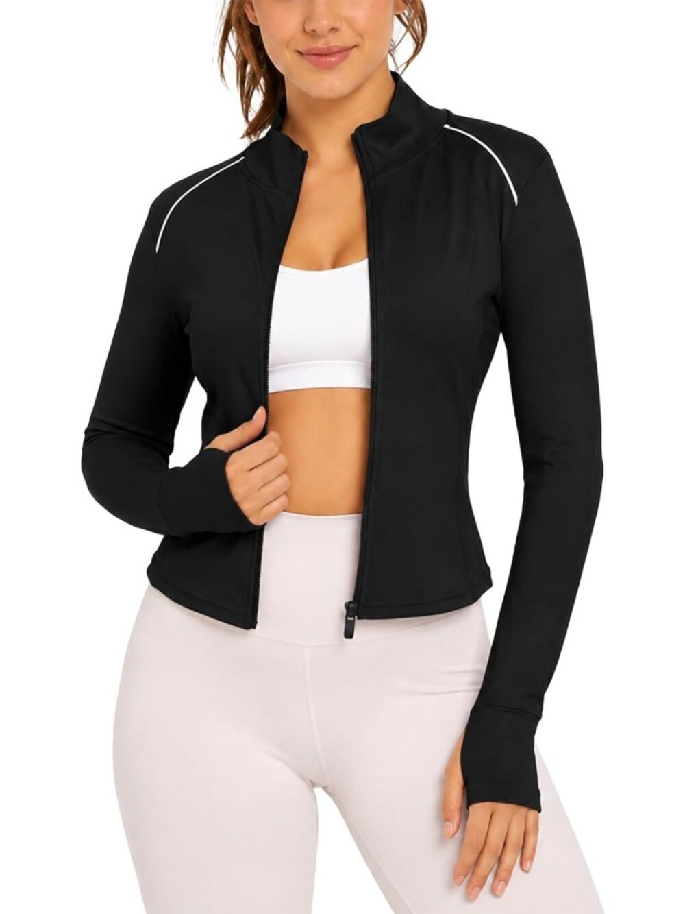 Women's Full Zip Workout Jacket with Thumb Holes - Activewear for Gym & Outdoor